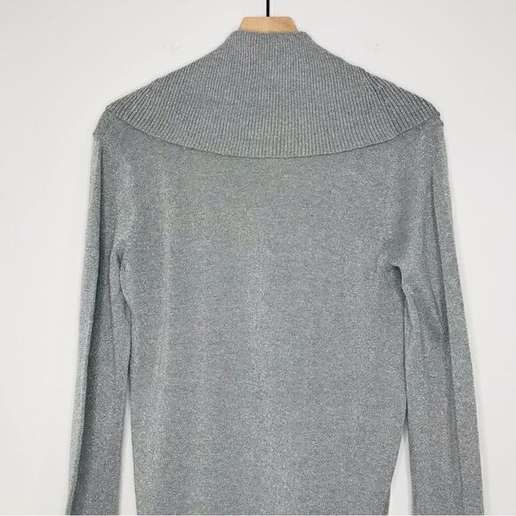 Michael Kors Cowl Neck Knit Silver Metallic Sweater Petite - Picture 4 of 10